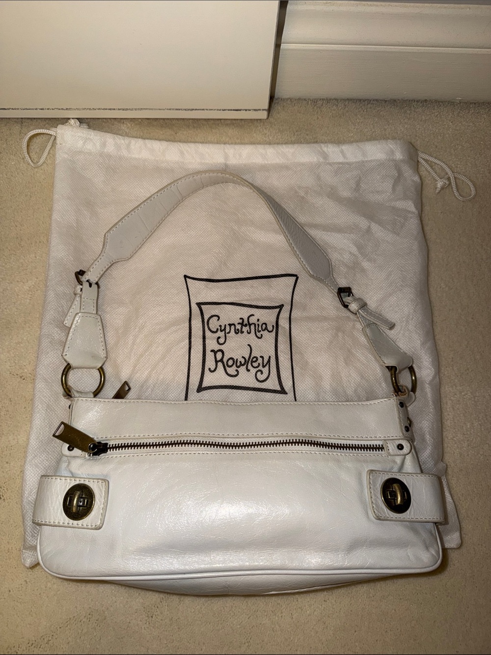 Cynthia Rowley White Leather Shoulder Bag with Front Zip